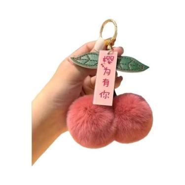 Imagem de Chaveiro De Pompom De Pele De Coelho Rex Fofo Com Design De Folha E Ce