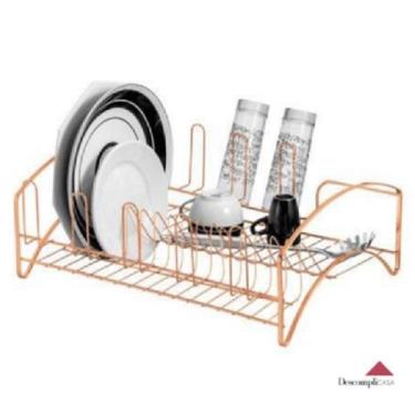 Imagem de Escorredor de Louça Laminado Dourado 16 Pratos 08 Copos Secador Organi