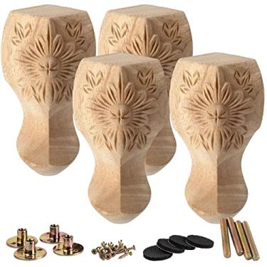 Imagem de La Vane Pernas de móveis de madeira de 25 cm, conjunto de 4 pés de substituição de móveis de madeira maciça estilo europeu para sofá armário guarda-roupa mesa namoradeira