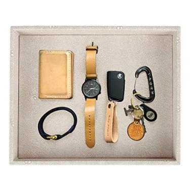 Imagem de HofferRuffer Bandeja organizadora de mesa, bandeja de penteadeira, organizador de armazenamento, bandeja para cômodas, bandeja para troca de moedas (cinza claro Shagreen)