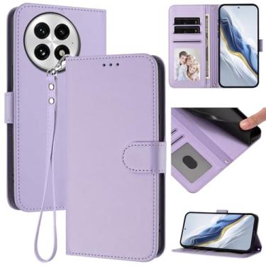 Imagem de Capa carteira para OnePlus 13 5G, capa fina de couro com compartimentos para cartões, alça de pulso e suporte, capa protetora à prova de choque para homens e mulheres (roxo claro)
