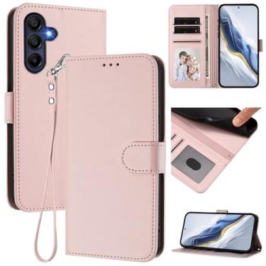 Imagem de Capa carteira para Samsung Galaxy A16 4G/A16 5G, carteira de couro fina com compartimentos para cartões, alça de pulso e suporte, capa protetora à prova de choque para homens e mulheres (rosa)