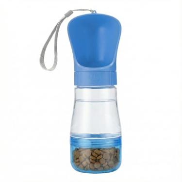 Imagem de Garrafa Bebedouro Pet Portatil 2 em 1 Agua e Racao Para Caes e Gatos Viagem Passeio Caminhada Leve Pratica (AZUL)