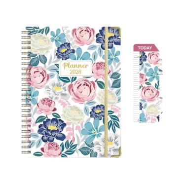 Imagem de Agenda escolar 2026, agenda semanal e mensal A5 com abas, marcador de página de PVC, protetores de canto de metal, bolso interno, capa dura 21,7 cm × 15,8 cm livro de agenda diária escolar para