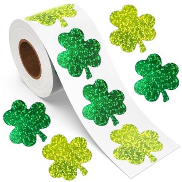 Imagem de St Patricks Day Stickers, Shamrock Stickers Roll, Holographic Sparkly St. Patrick's Day Saint Patricks Day's Lucky Clover Self-Adhesive Laser Seal Labels Decor For Irish Party Envelope Cards Gift Bags