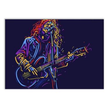 Imagem de Placa Decorativa Guitarra Guitarrista Baterista Ilustração Decoração Poster Quarto Sala
