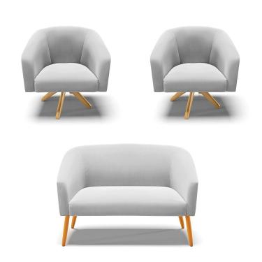 Imagem de Kit 1 Namoradeira E 2 Poltronas Base Madeira Cinza