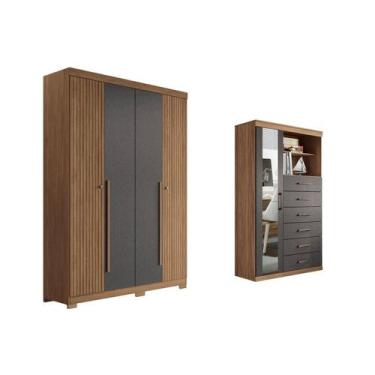 Imagem de Quarto Completo Modu +Cômoda QC333 Jatobá/Grafite - Santos Andirá
