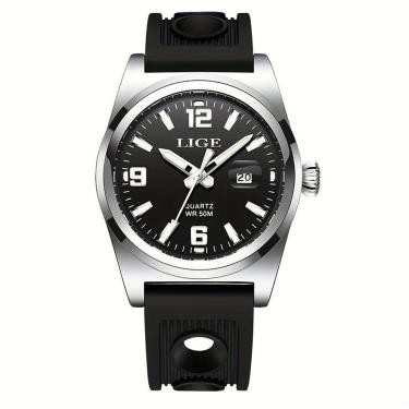 Imagem de Relógio Esportivo De Quartzo Estilo Vintage Masculino Impermeável 50m Display Luminoso Preto Prateado