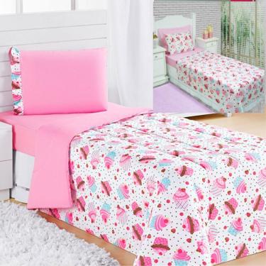 Imagem de Kit Coordenado Edredom Com Lençol Solteiro Alegria Rosa 100% Poliéster