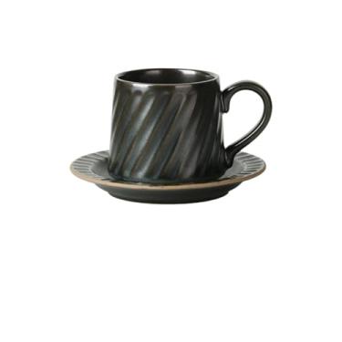 Imagem de x3anggyt5 Caneca de cerâmica preta listrada de grande capacidade copo de água para escritório conjunto de pires de café 300 ml caneca de café/chá