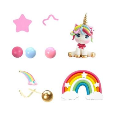 Imagem de Topo De Bolo Unicórnio Arco-Íris Com Estrelas Para Decorações De Chá D