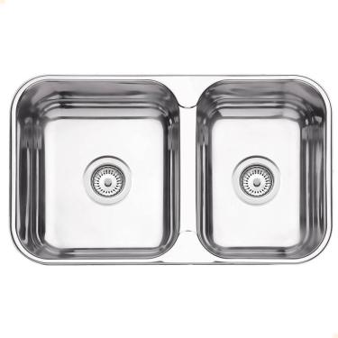 Imagem de Cuba Dupla Tramontina Isis 2c 34-28 Bs Perfecta Inox Polido 69x40 Cm Com Válvula 94062402