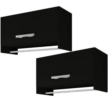 Imagem de Kit 02 Armários Multiuso Aéreo Cabideiro Grécia L03 Preto