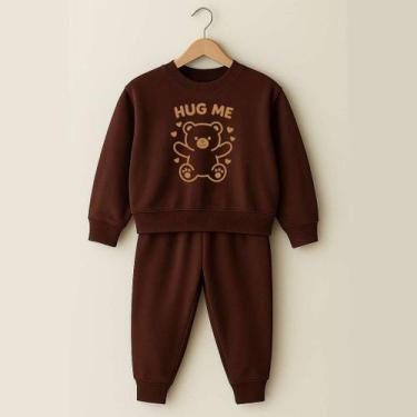 Imagem de Conjunto Moletom Marrom Infantil Ursinho Flanelado Não Faz Bolinha Uni