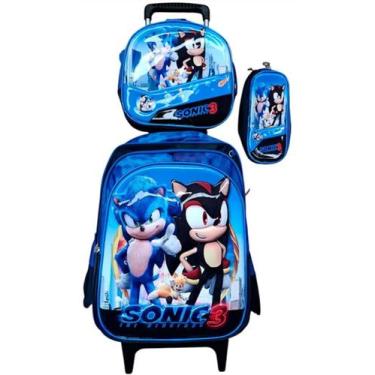 Imagem de Kit Mochila Escolar Com Rodinhas Infantil Menino Sonic - Toys