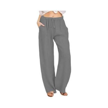 Imagem de Calças Casuais Femininas De Verão E Outono Em Algodão E Linho Com Cint