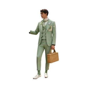 Imagem de Elegante Terno Slim Fit Rosa De 3 Peças Para Homens, Colete, Calças, B