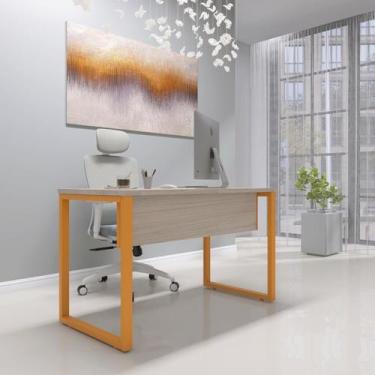 Imagem de Escrivaninha Mesa Escritório X 150cm Industrial Castanheira E Laranja 