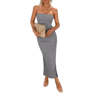 Imagem de Vestido Maxi Strapless Ajustado Gris para Mujer PRETTYGARDEN XXL