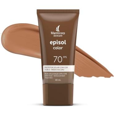 Imagem de MANTECORP - Protetor Solar Facial Episol Color FPS 70 - Efeito Base, Alta Proteção UVA e UVB, Toque Seco, Rápida Absorção - Tom 4 Médio Escuro - 40ml