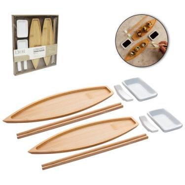 Imagem de Conjunto para Sushi com 2 Pratos, Molheiras e 2 Suportes de Porcelana 