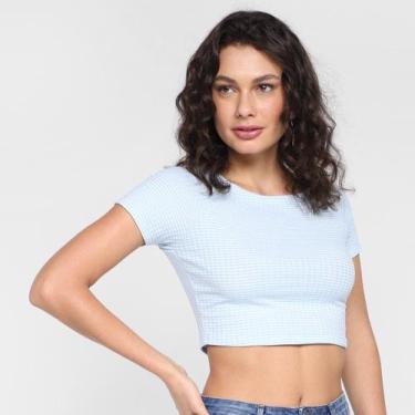 Imagem de Blusa Lecimar Cropped Xadrez Feminina, Azul, G
