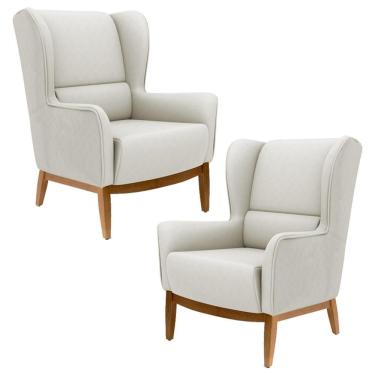 Imagem de Kit 2 Poltronass Base Manu Madeira Milena C107 Linho Bege