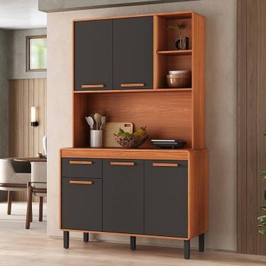 Imagem de Cozinha Compacta 5 Portas 1 Gaveta 120cm com Nicho Dunas Itatiaia Cinamomo / Grafite Intenso