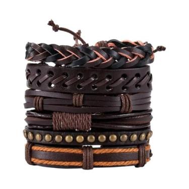 Imagem de Pulseira Masculina De Couro Vintage Estilo Punk DIY Com Múltiplas Cama