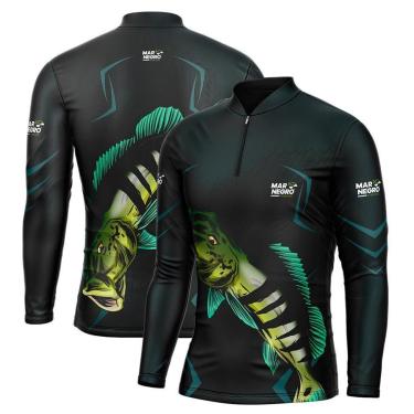 Imagem de Camisa de Pesca Proteção Solar UV Combate Tucunaré Azul - Mar Negro-Unissex