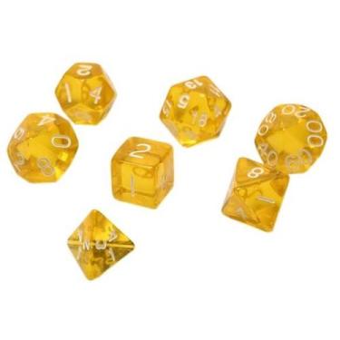 Imagem de Conjunto de 7 Dados de RPG Amarelo Translúcido - Geek Marketplace