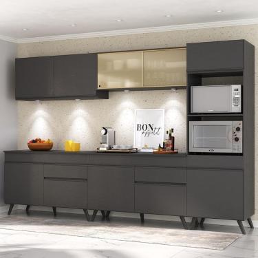 Imagem de Armário De Cozinha Completa 5 Peças Com Leds Mp2014.895 Veneza Up Multimóveis Preto