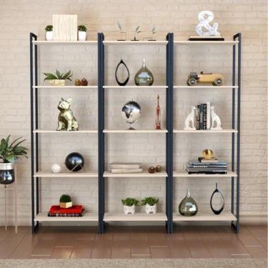 Imagem de Kit 3 Estantes para Livros Industrial Aço 5 Prateleiras 187cmx180cm Ac