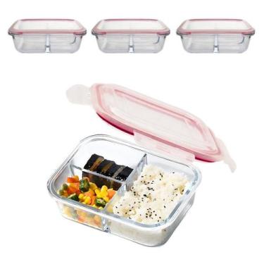 Imagem de Kit 3 Potes De Vidro 1410ml 3 Divisórias Hermético Marmita Fit Com Tra