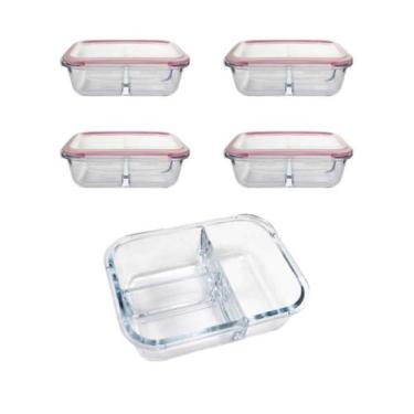 Imagem de Kit 4 Pote Vidro Hermético 3 Divisórias Tampa Lock Marmita 890ml - CLI