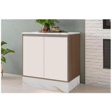 Imagem de Balcao PISA 2 Portas com Tampo 0,80m Poliman Moveis, Carvalho e Off Wh