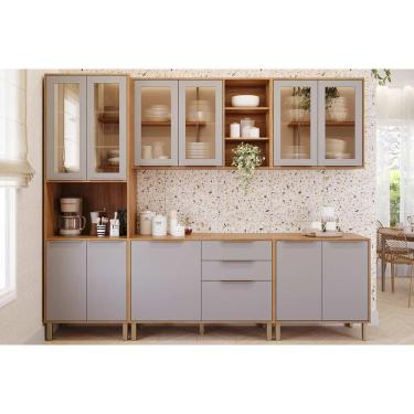 Imagem de Cozinha Completa C5p160 11 Portas 2 Gavetas MDF 120cm Amadeirado Brilhante com 5 Módulos