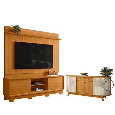 Imagem de Estante Home Theater Siena Com Pés Cinamomo Com Aparador Para Sala Buffet Mônaco Cinamo...
