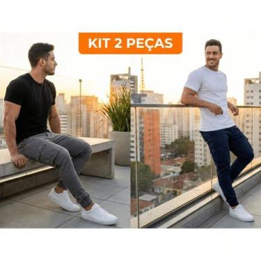 Imagem de Kit 2 Calça Cargo Masculina Sarja Brim Jogger/Reta 4 Bolsos Moda Stree