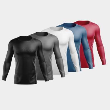 Imagem de KIT 5 Uv Masculina Manga Longa Preto + Cinza + Branco + Azul Marinho + Bordô-Feminino
