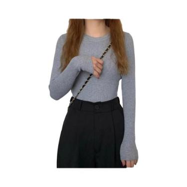 Imagem de Suéter Feminino De Tricô Manga Longa Gola O Moda Outono Inverno Básico