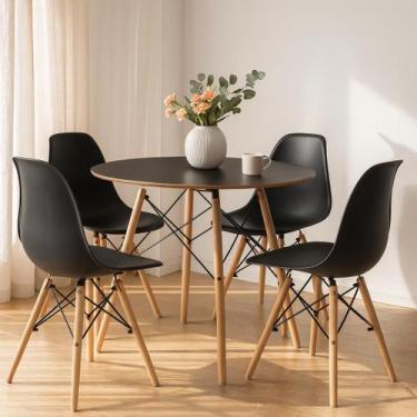 Imagem de Conjunto Sala de Jantar 90cm Preta e 4 Cadeiras Eames Eiffel Preta La 