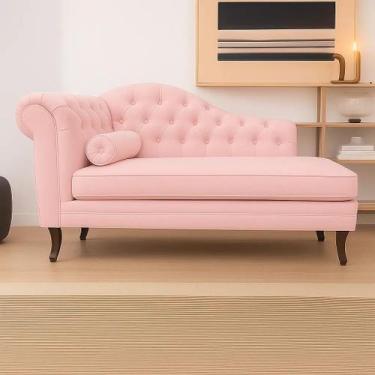 Imagem de Recamier Divã Larissa 150cm Direito Suede Cor:Rosa-claroDesenho do tec
