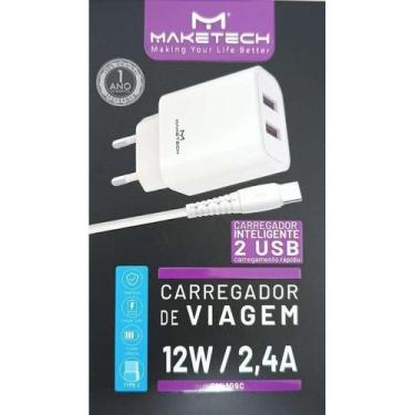 Imagem de Carregador Tomada c/cabo Type C e 2 entradas USB CM-109C - Maketech