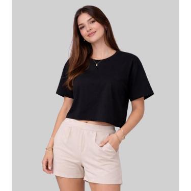 Imagem de Shorts Feminino Com Cós Liso Frente Infinita Cor Bege, M, Bege