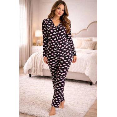 Imagem de Pijama com botão americano Feminino Longo Inverno Tj Vip Conforto E Es