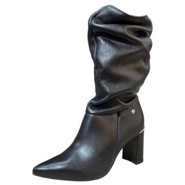 Imagem de Bota Feminina Salto Medio Couro Design Sofisticado Tanara, Preto, 37
