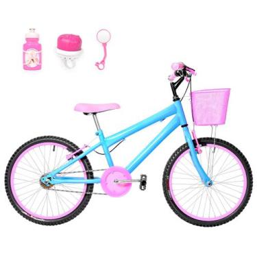 Imagem de Bicicleta Infantil Feminina Aro 20 Alumínio Colorido + Kit Passeio - F