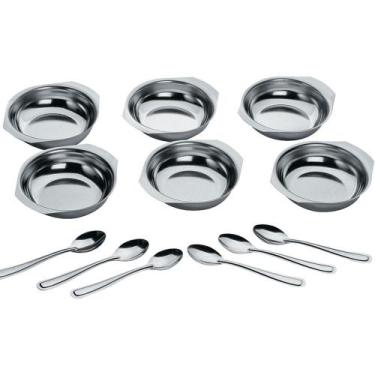 Imagem de Conjunto Potes Sobremesa Inox 12 Peças Pote Colher Cozinha - Nacional